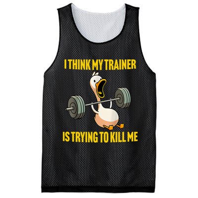 I Think My Trainer Is Trying To Kill Me Funny Workout Gym Mesh Reversible Basketball Jersey Tank