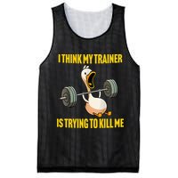 I Think My Trainer Is Trying To Kill Me Funny Workout Gym Mesh Reversible Basketball Jersey Tank