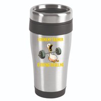 I Think My Trainer Is Trying To Kill Me Funny Workout Gym 16oz Travel Tumbler
