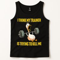 I Think My Trainer Is Trying To Kill Me Funny Workout Gym Tank Top
