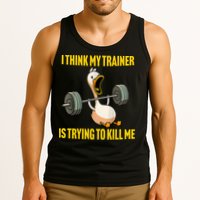 I Think My Trainer Is Trying To Kill Me Funny Workout Gym Tank Top