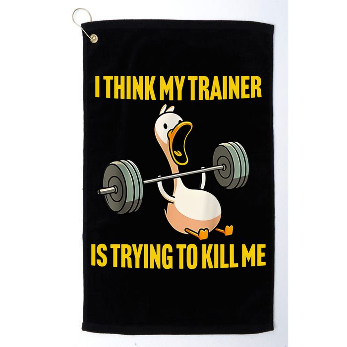 I Think My Trainer Is Trying To Kill Me Funny Workout Gym Golf Towel