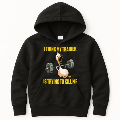 I Think My Trainer Is Trying To Kill Me Funny Workout Gym Kids Hoodie