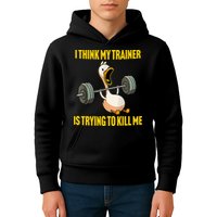 I Think My Trainer Is Trying To Kill Me Funny Workout Gym Kids Hoodie