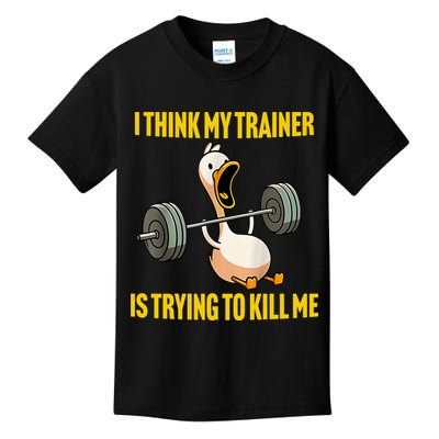 I Think My Trainer Is Trying To Kill Me Funny Workout Gym Kids T-Shirt