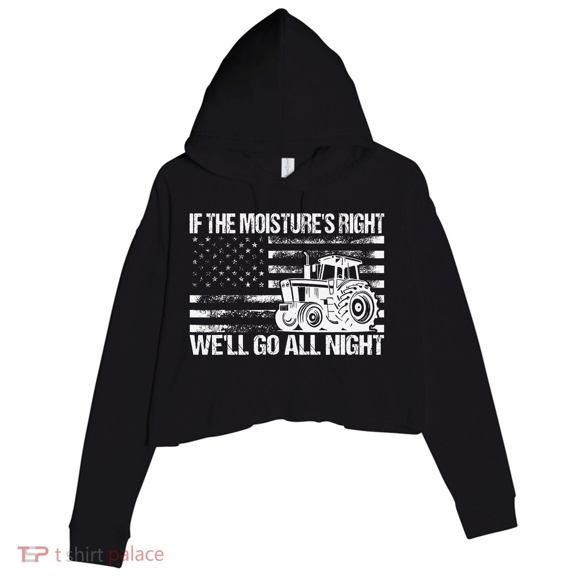 If The MoistureS Right WeLl Go All Night Vintage Usa Flag Crop Fleece Hoodie