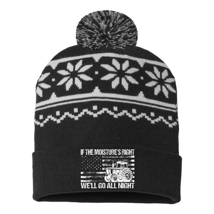 If The MoistureS Right WeLl Go All Night Vintage Usa Flag USA-Made Snowflake Beanie