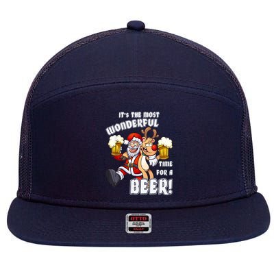 ItS The Most Wonderful Time For A Beer Santa Funny Xmas 7 Panel Mesh Trucker Snapback Hat