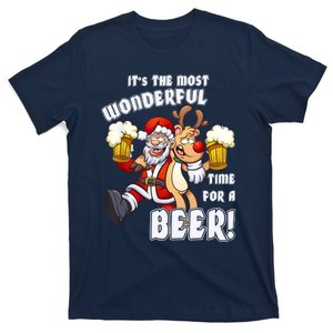 ItS The Most Wonderful Time For A Beer Santa Funny Xmas T-Shirt