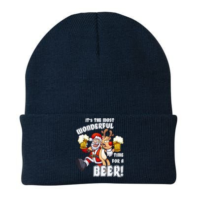 ItS The Most Wonderful Time For A Beer Santa Funny Xmas Knit Cap Winter Beanie