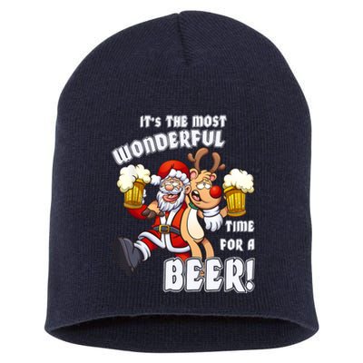 ItS The Most Wonderful Time For A Beer Santa Funny Xmas Short Acrylic Beanie