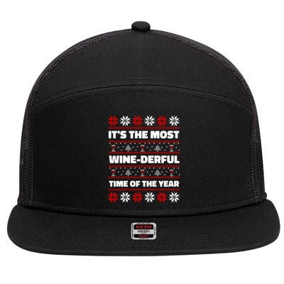 It's The Most WineDerful Time Of The Year Fun Ugly Christmas 7 Panel Mesh Trucker Snapback Hat