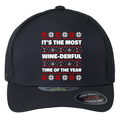 It's The Most WineDerful Time Of The Year Fun Ugly Christmas Flexfit Unipanel Trucker Cap