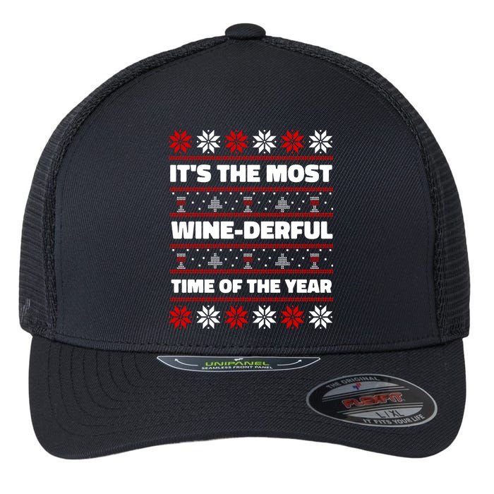 It's The Most WineDerful Time Of The Year Fun Ugly Christmas Flexfit Unipanel Trucker Cap