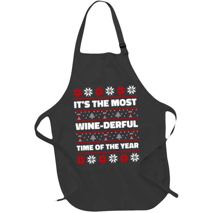 It's The Most WineDerful Time Of The Year Fun Ugly Christmas Full-Length Apron With Pockets
