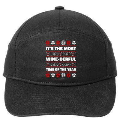 It's The Most WineDerful Time Of The Year Fun Ugly Christmas 7-Panel Snapback Hat