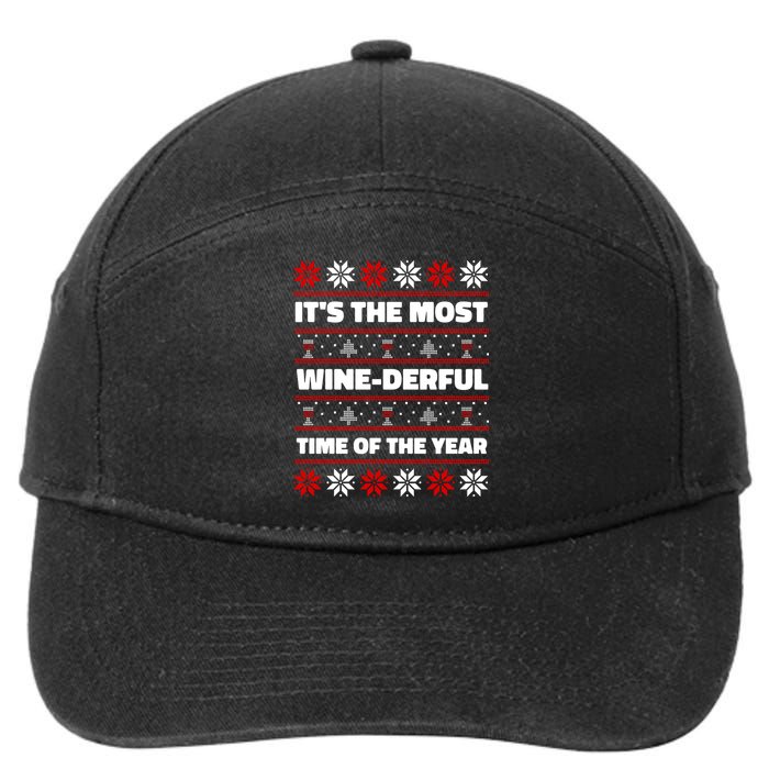 It's The Most WineDerful Time Of The Year Fun Ugly Christmas 7-Panel Snapback Hat