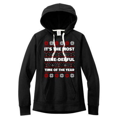 It's The Most WineDerful Time Of The Year Fun Ugly Christmas Women's Fleece Hoodie