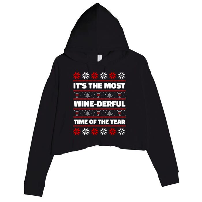 It's The Most WineDerful Time Of The Year Fun Ugly Christmas Crop Fleece Hoodie