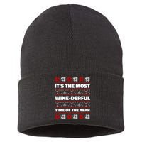 It's The Most WineDerful Time Of The Year Fun Ugly Christmas Sustainable Knit Beanie