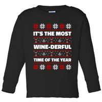 It's The Most WineDerful Time Of The Year Fun Ugly Christmas Toddler Long Sleeve Shirt
