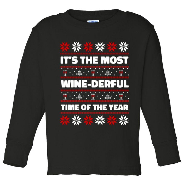 It's The Most WineDerful Time Of The Year Fun Ugly Christmas Toddler Long Sleeve Shirt