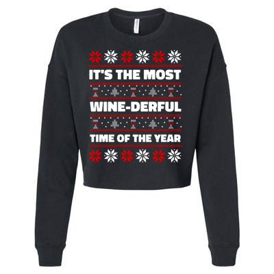 It's The Most WineDerful Time Of The Year Fun Ugly Christmas Cropped Pullover Crew