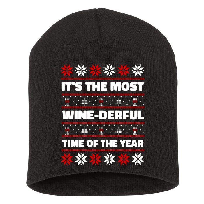 It's The Most WineDerful Time Of The Year Fun Ugly Christmas Short Acrylic Beanie