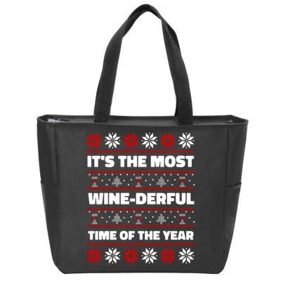 It's The Most WineDerful Time Of The Year Fun Ugly Christmas Zip Tote Bag