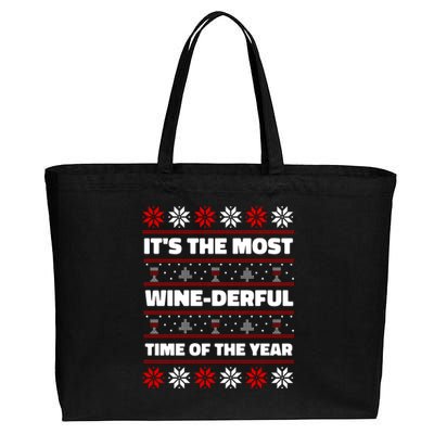 It's The Most WineDerful Time Of The Year Fun Ugly Christmas Cotton Canvas Jumbo Tote