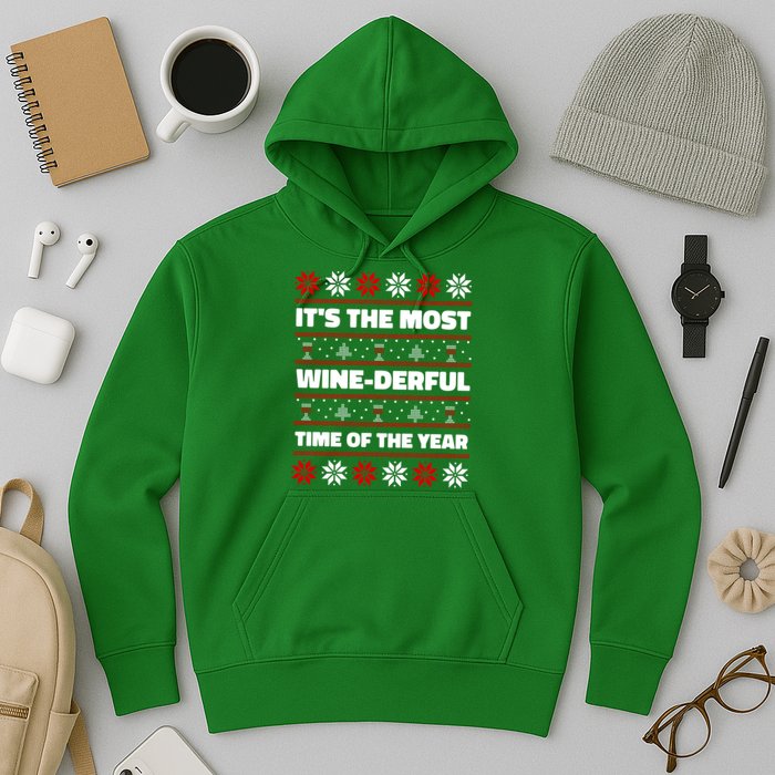 It's The Most WineDerful Time Of The Year Fun Ugly Christmas Hoodie