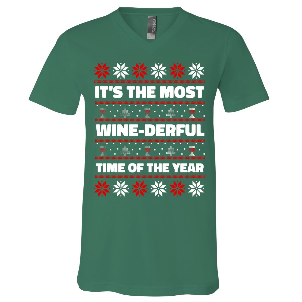 It's The Most WineDerful Time Of The Year Fun Ugly Christmas V-Neck T-Shirt