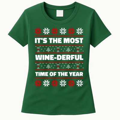 It's The Most WineDerful Time Of The Year Fun Ugly Christmas Womens T-Shirt