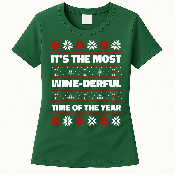 It's The Most WineDerful Time Of The Year Fun Ugly Christmas Womens T-Shirt