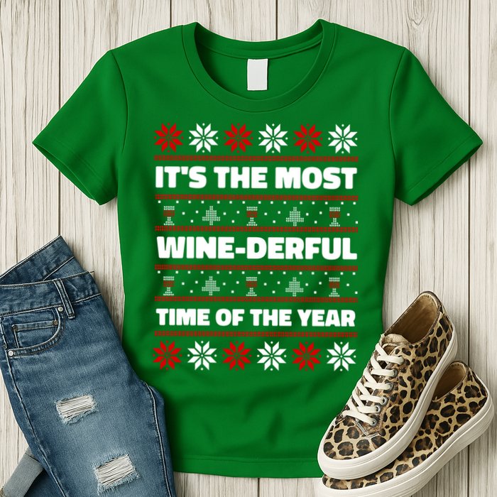 It's The Most WineDerful Time Of The Year Fun Ugly Christmas Womens T-Shirt