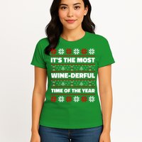 It's The Most WineDerful Time Of The Year Fun Ugly Christmas Womens T-Shirt