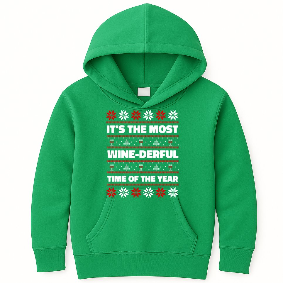 It's The Most WineDerful Time Of The Year Fun Ugly Christmas Kids Hoodie