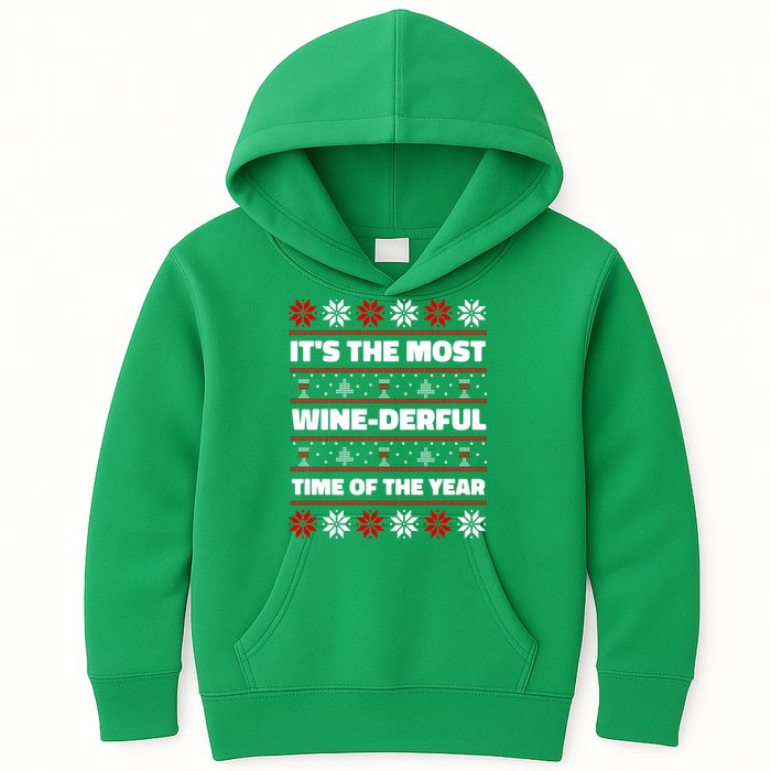 It's The Most WineDerful Time Of The Year Fun Ugly Christmas Kids Hoodie