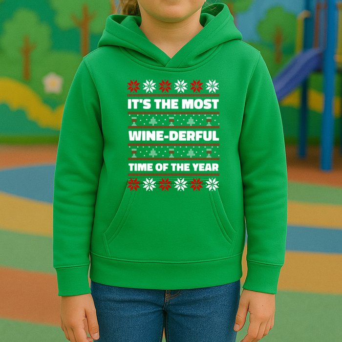 It's The Most WineDerful Time Of The Year Fun Ugly Christmas Kids Hoodie