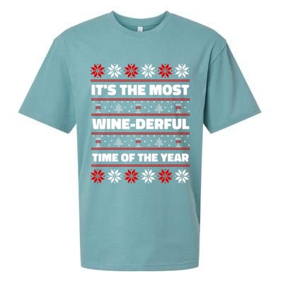 It's The Most WineDerful Time Of The Year Fun Ugly Christmas Sueded Cloud Jersey T-Shirt