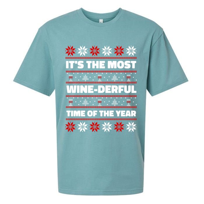 It's The Most WineDerful Time Of The Year Fun Ugly Christmas Sueded Cloud Jersey T-Shirt