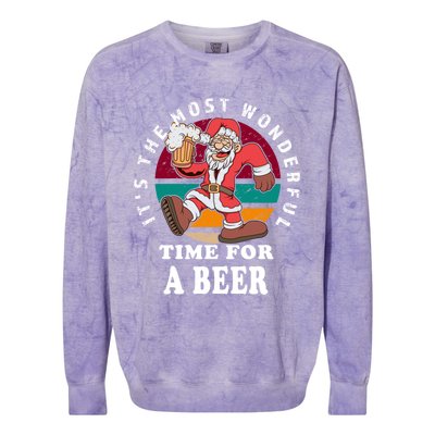 ItS The Most Wonderful Time For A Beer Vintage Santa Claus Gift Colorblast Crewneck Sweatshirt