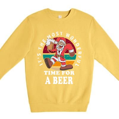 ItS The Most Wonderful Time For A Beer Vintage Santa Claus Gift Premium Crewneck Sweatshirt