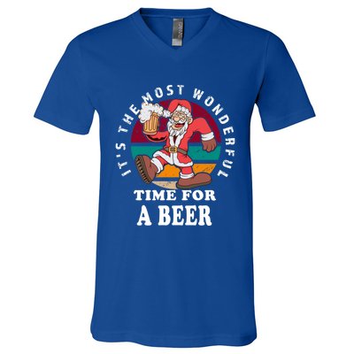 ItS The Most Wonderful Time For A Beer Vintage Santa Claus Gift V-Neck T-Shirt