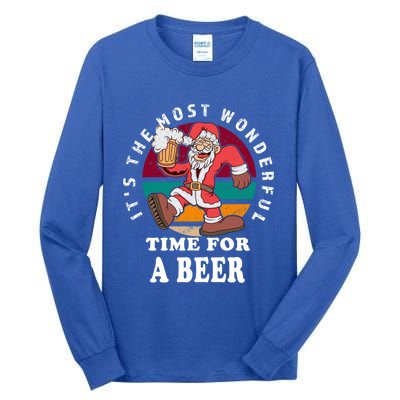 ItS The Most Wonderful Time For A Beer Vintage Santa Claus Gift Tall Long Sleeve T-Shirt