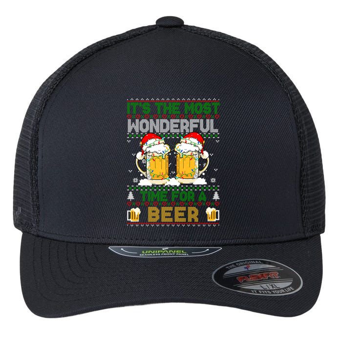 It’S The Most Wonderful Time For A Beer Christmas Flexfit Unipanel Trucker Cap