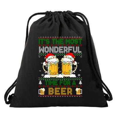 It’S The Most Wonderful Time For A Beer Christmas Drawstring Bag