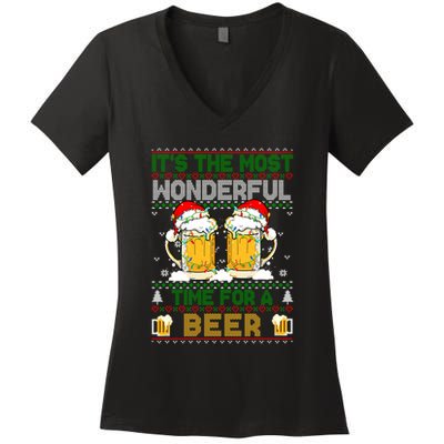 It’S The Most Wonderful Time For A Beer Christmas Women's V-Neck T-Shirt