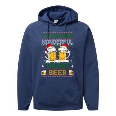 It’S The Most Wonderful Time For A Beer Christmas Performance Fleece Hoodie