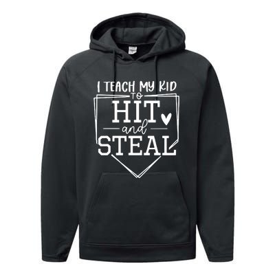 I Teach My To Hit And Steal Baseball Softball Mom Women Performance Fleece Hoodie